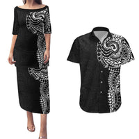 Polynesian Art Traditional Tattoo Pattern Couples Matching Puletasi and Hawaiian Shirt LT03 Black - Polynesian Pride