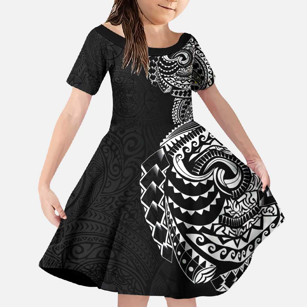 Polynesian Art Traditional Tattoo Pattern Family Matching Mermaid Dress and Hawaiian Shirt