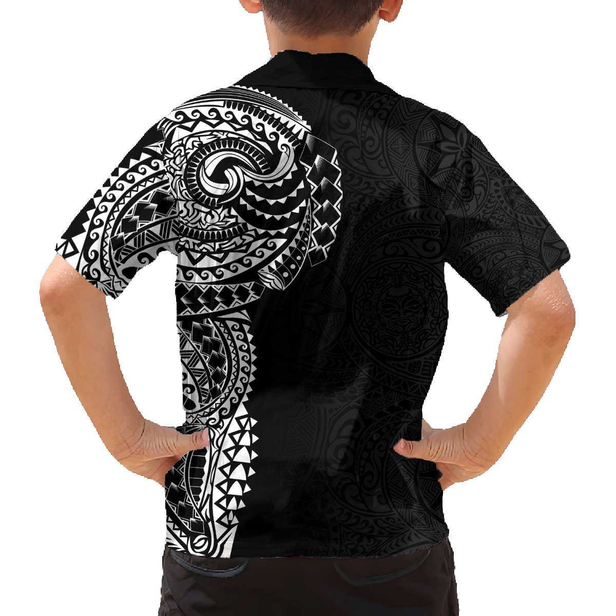 Polynesian Art Traditional Tattoo Pattern Family Matching Off Shoulder Short Dress and Hawaiian Shirt LT03 - Polynesian Pride