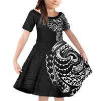 Polynesian Art Traditional Tattoo Pattern Family Matching Off Shoulder Short Dress and Hawaiian Shirt LT03 Daughter's Dress Black - Polynesian Pride
