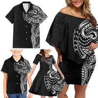 Polynesian Art Traditional Tattoo Pattern Family Matching Off Shoulder Short Dress and Hawaiian Shirt LT03 - Polynesian Pride