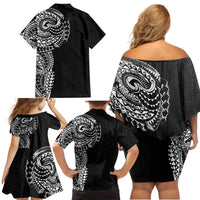 Polynesian Art Traditional Tattoo Pattern Family Matching Off Shoulder Short Dress and Hawaiian Shirt LT03 - Polynesian Pride