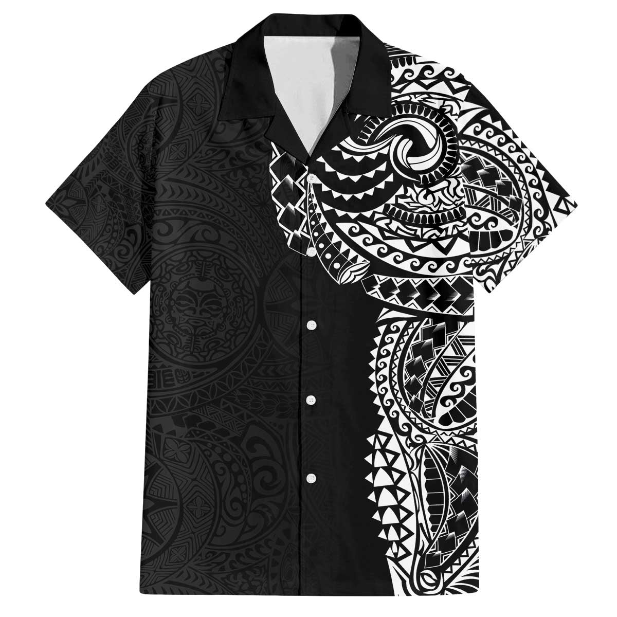 Polynesian Art Traditional Tattoo Pattern Family Matching Off Shoulder Short Dress and Hawaiian Shirt LT03 Dad's Shirt - Short Sleeve Black - Polynesian Pride