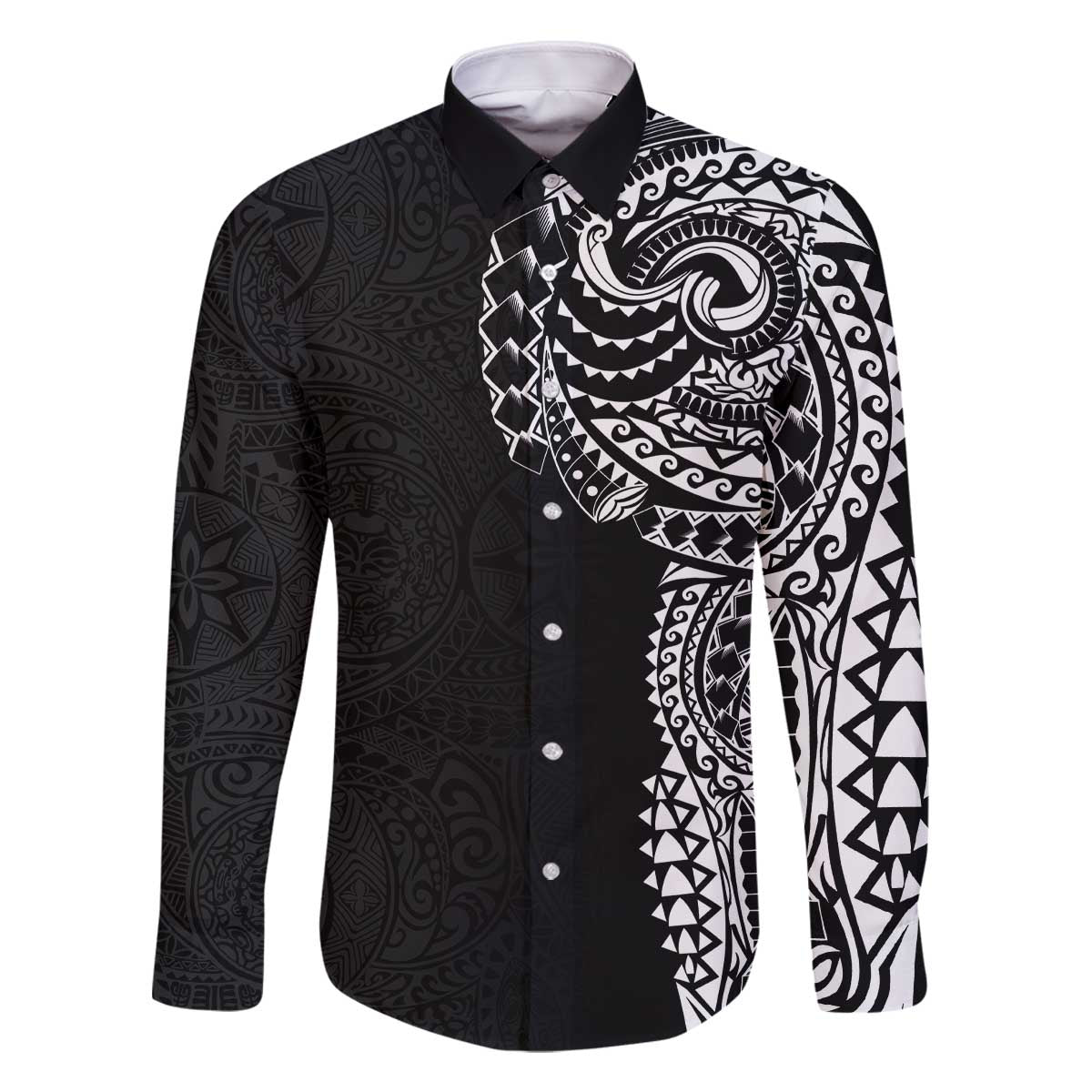 Polynesian Art Traditional Tattoo Pattern Family Matching Off Shoulder Short Dress and Hawaiian Shirt LT03 Dad's Shirt - Long Sleeve Black - Polynesian Pride
