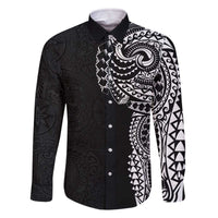 Polynesian Art Traditional Tattoo Pattern Family Matching Off Shoulder Short Dress and Hawaiian Shirt LT03 Dad's Shirt - Long Sleeve Black - Polynesian Pride