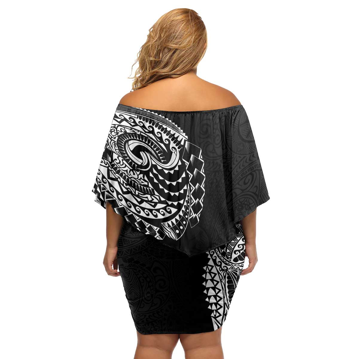 Polynesian Art Traditional Tattoo Pattern Family Matching Off Shoulder Short Dress and Hawaiian Shirt LT03 - Polynesian Pride
