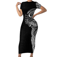 Polynesian Art Traditional Tattoo Pattern Family Matching Short Sleeve Bodycon Dress and Hawaiian Shirt