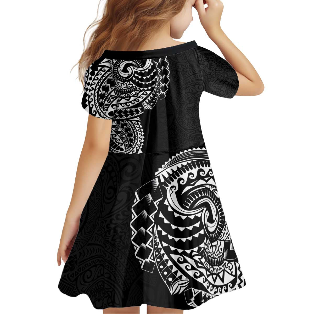 Polynesian Art Traditional Tattoo Pattern Kid Short Sleeve Dress
