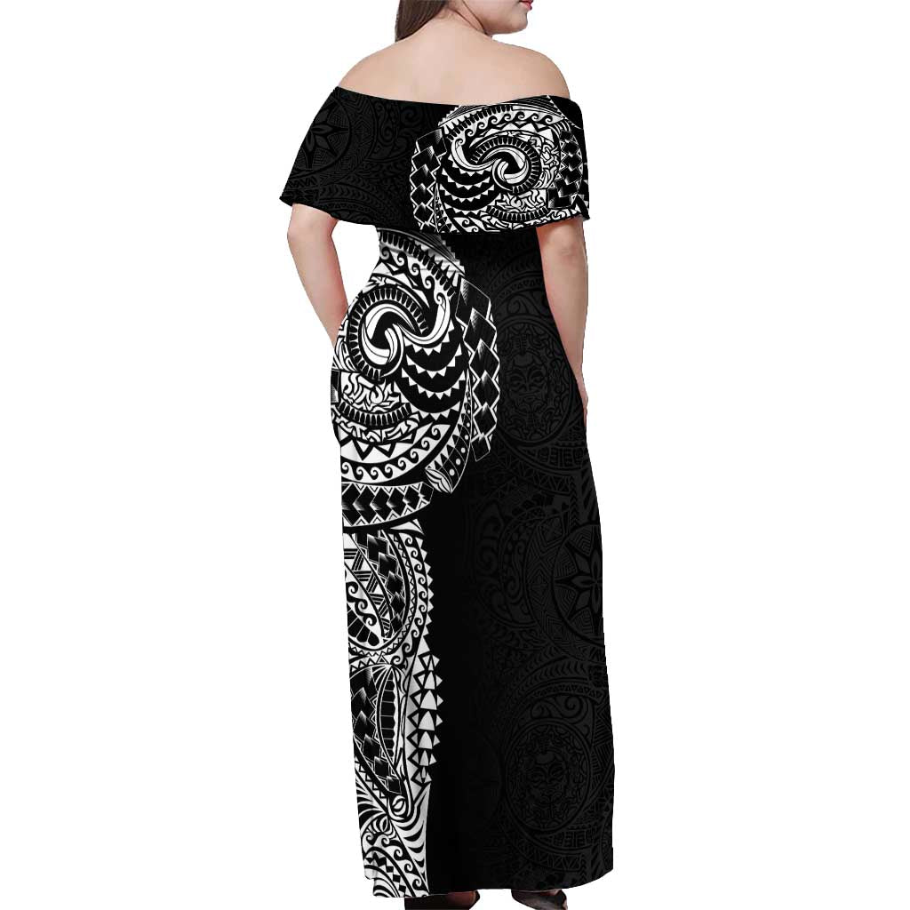 Polynesian Art Traditional Tattoo Pattern Off Shoulder Maxi Dress