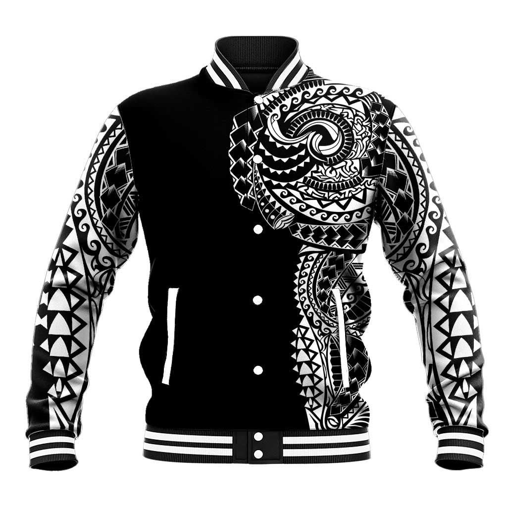 Polynesian Art Traditional Tattoo Baseball Jacket Simple Style LT03 Unisex Black - Polynesian Pride