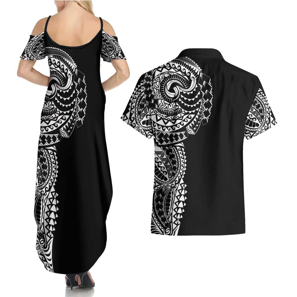 Polynesian Art Traditional Tattoo Couples Matching Summer Maxi Dress and Hawaiian Shirt Simple Style