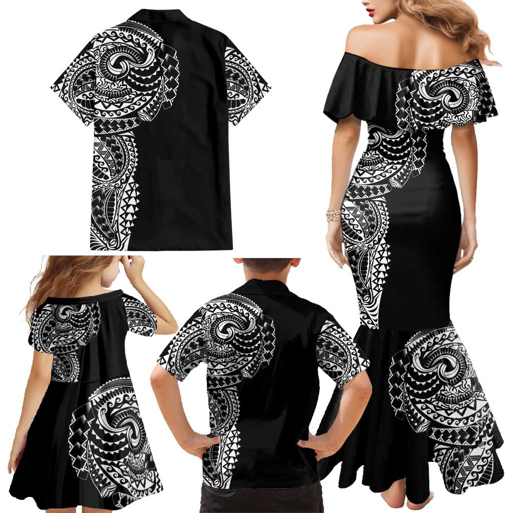 Polynesian Art Traditional Tattoo Family Matching Mermaid Dress and Hawaiian Shirt Simple Style