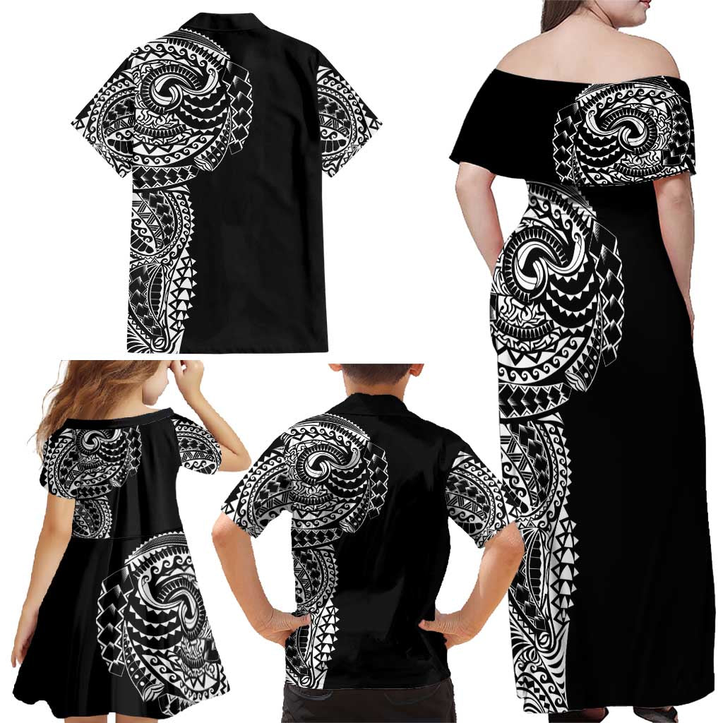 Polynesian Art Traditional Tattoo Family Matching Off Shoulder Maxi Dress and Hawaiian Shirt Simple Style