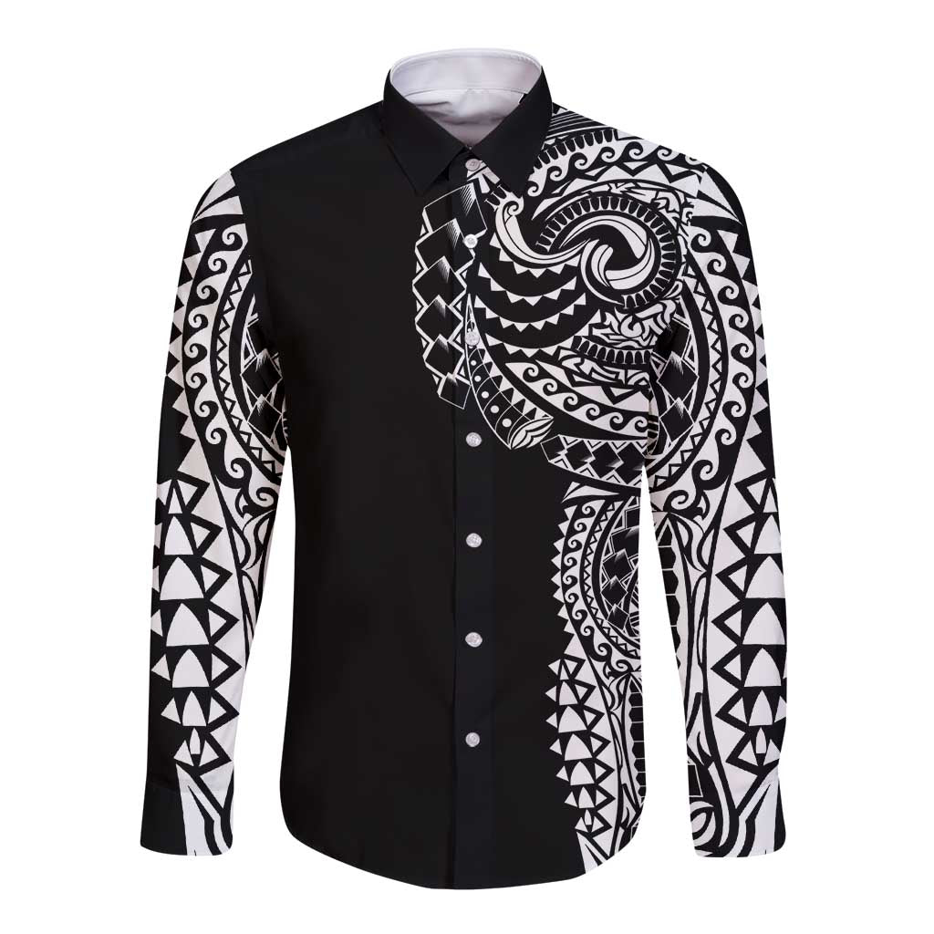 Polynesian Art Traditional Tattoo Long Sleeve Button Shirt Simple Style LT03 Unisex Black - Polynesian Pride