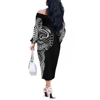 Polynesian Art Traditional Tattoo Off The Shoulder Long Sleeve Dress Simple Style LT03 - Polynesian Pride