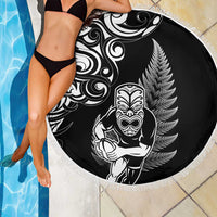 New Zealand Maori Warrior Rugby Beach Blanket Silver Fern