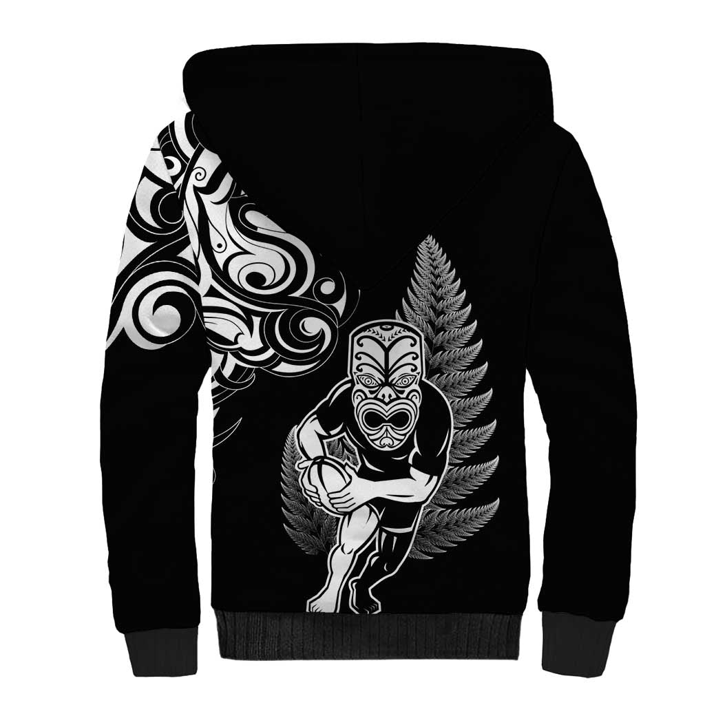 New Zealand Maori Warrior Rugby Sherpa Hoodie Silver Fern