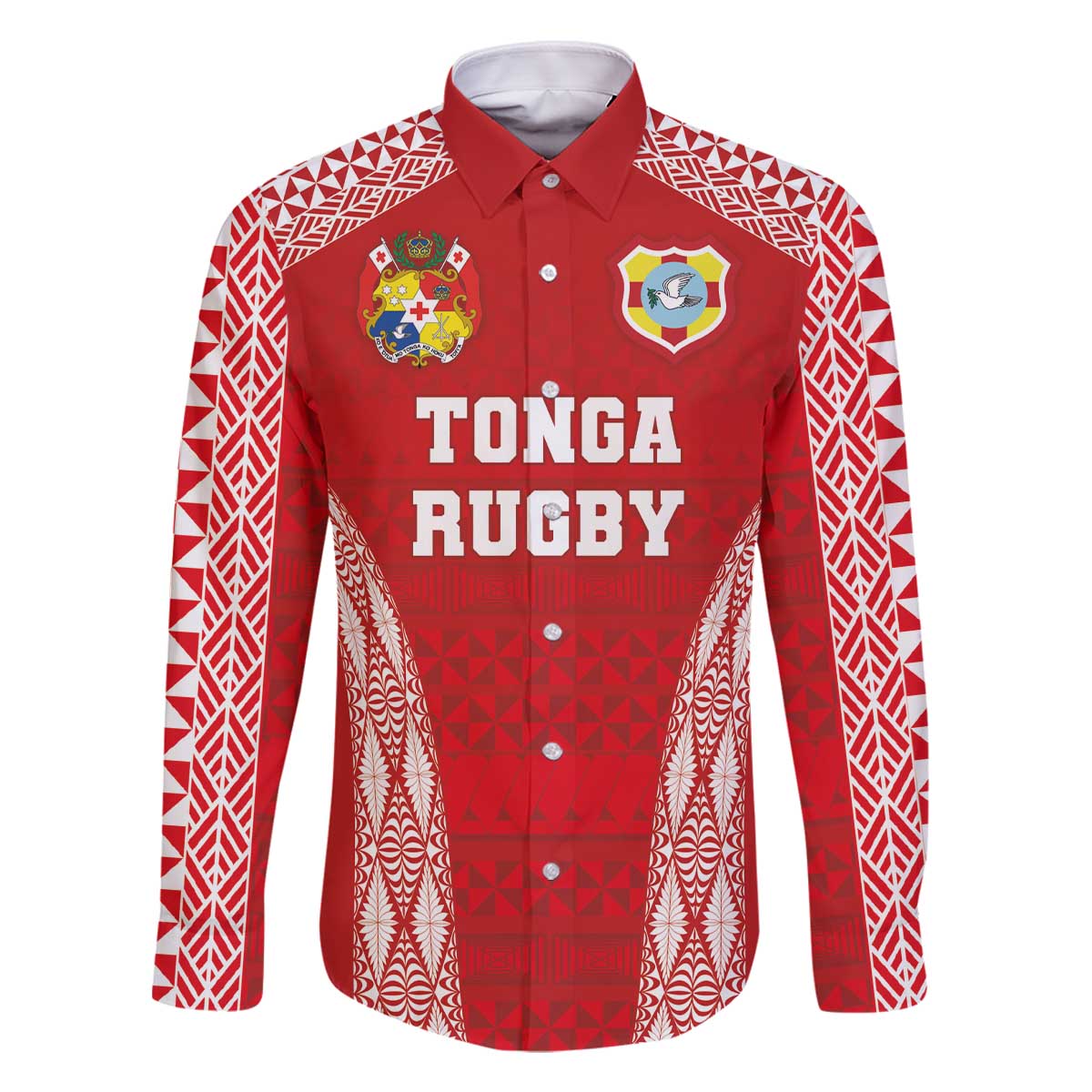 Custom Tonga Pacific Rugby 2024 Family Matching Off The Shoulder Long Sleeve Dress and Hawaiian Shirt Ngatu Tribal Pattern