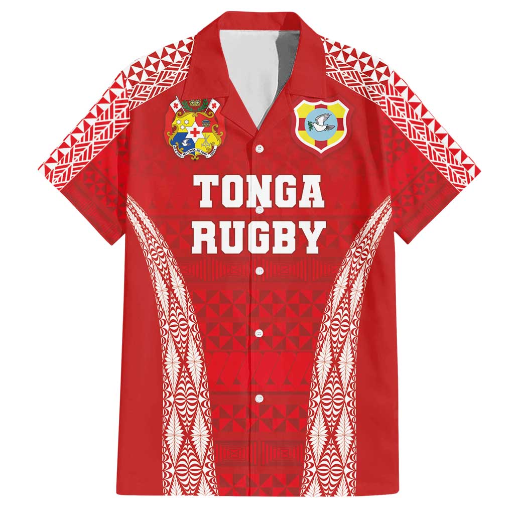 Custom Tonga Pacific Rugby 2024 Family Matching Short Sleeve Bodycon Dress and Hawaiian Shirt Ngatu Tribal Pattern