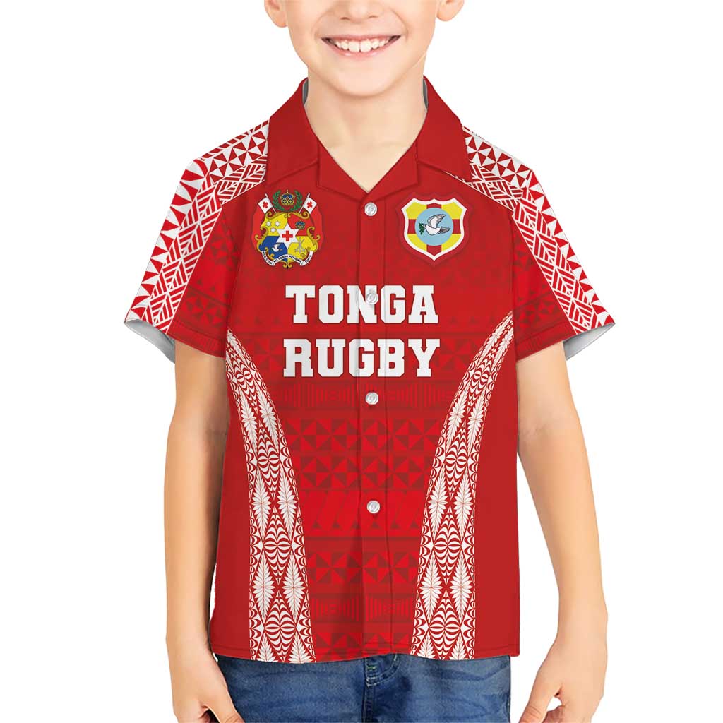 Custom Tonga Pacific Rugby 2024 Family Matching Short Sleeve Bodycon Dress and Hawaiian Shirt Ngatu Tribal Pattern