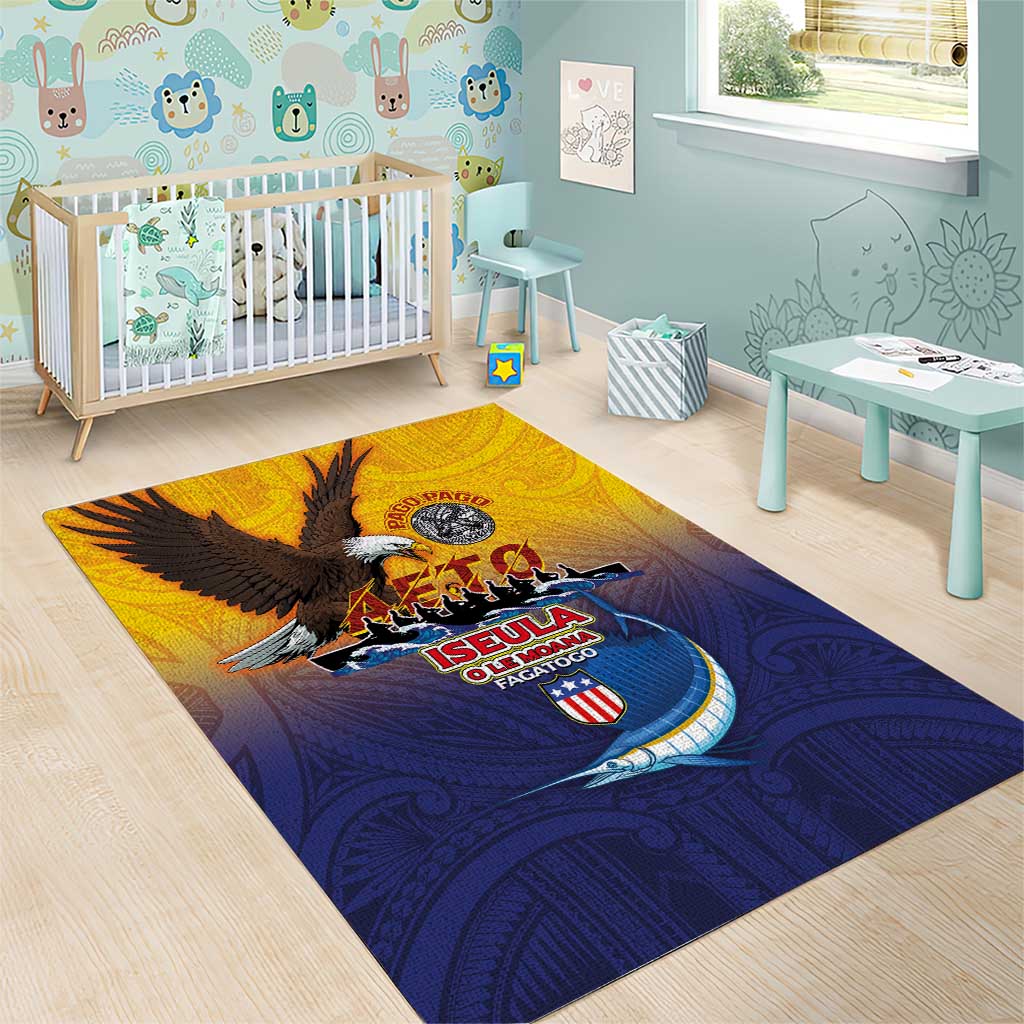American Samoa Fautasi Area Rug Bald Eage and Sailfish with Kakau Motifs - Polynesian Pride