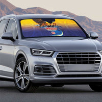 American Samoa Fautasi Auto Sun Shade Bald Eage and Sailfish with Kakau Motifs - Polynesian Pride