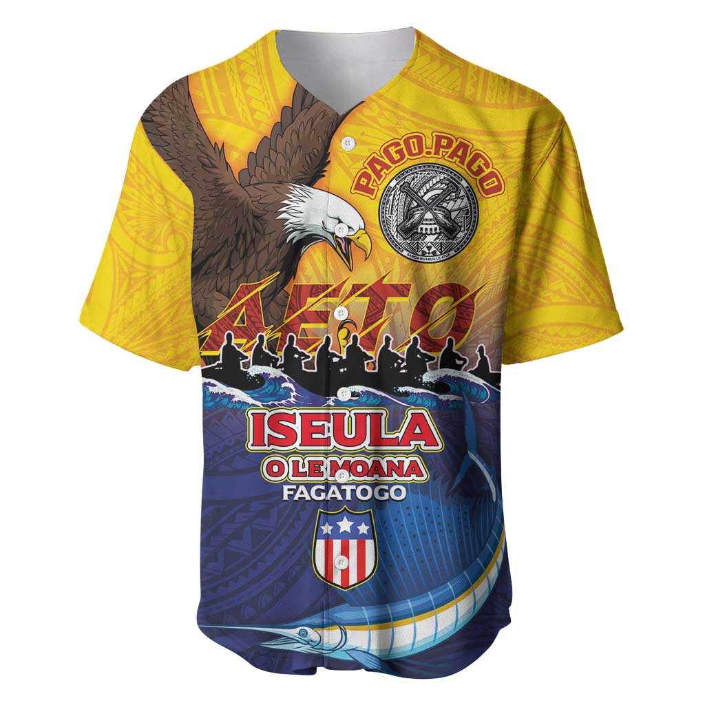 American Samoa Fautasi Baseball Jersey Bald Eage and Sailfish with Kakau Motifs - Polynesian Pride