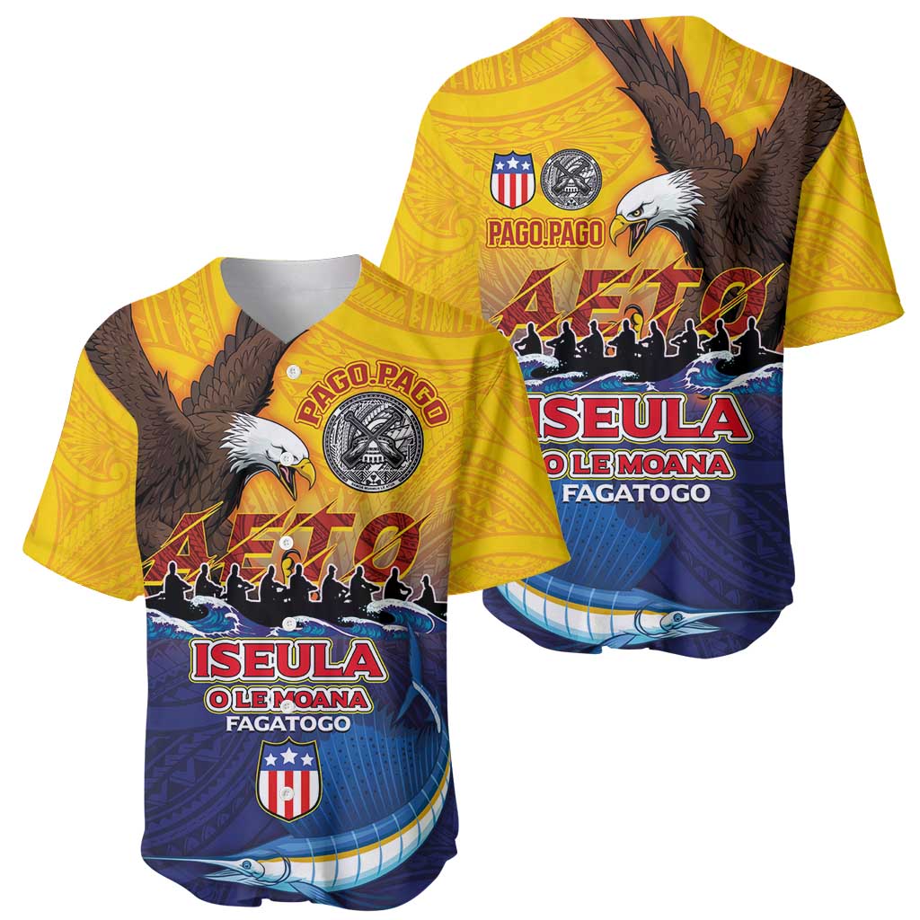 American Samoa Fautasi Baseball Jersey Bald Eage and Sailfish with Kakau Motifs - Polynesian Pride