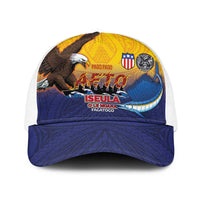 American Samoa Fautasi Baseball Net Cap Bald Eage and Sailfish with Kakau Motifs - Polynesian Pride