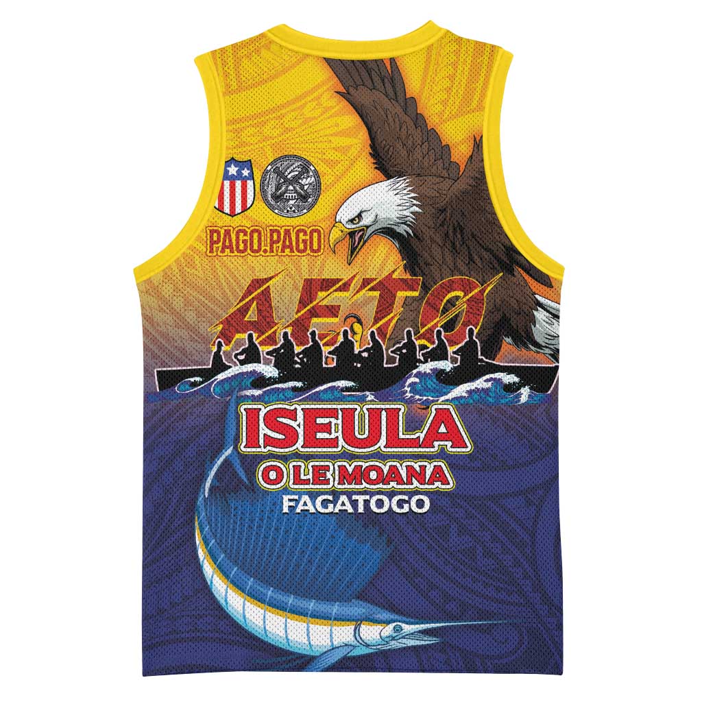 American Samoa Fautasi Basketball Jersey Bald Eage and Sailfish with Kakau Motifs - Polynesian Pride