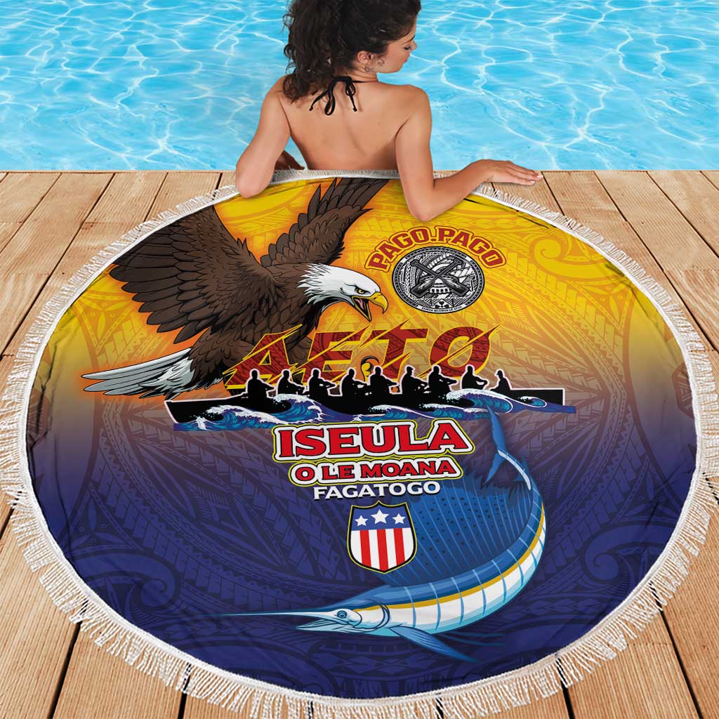 American Samoa Fautasi Beach Blanket Bald Eage and Sailfish with Kakau Motifs - Polynesian Pride