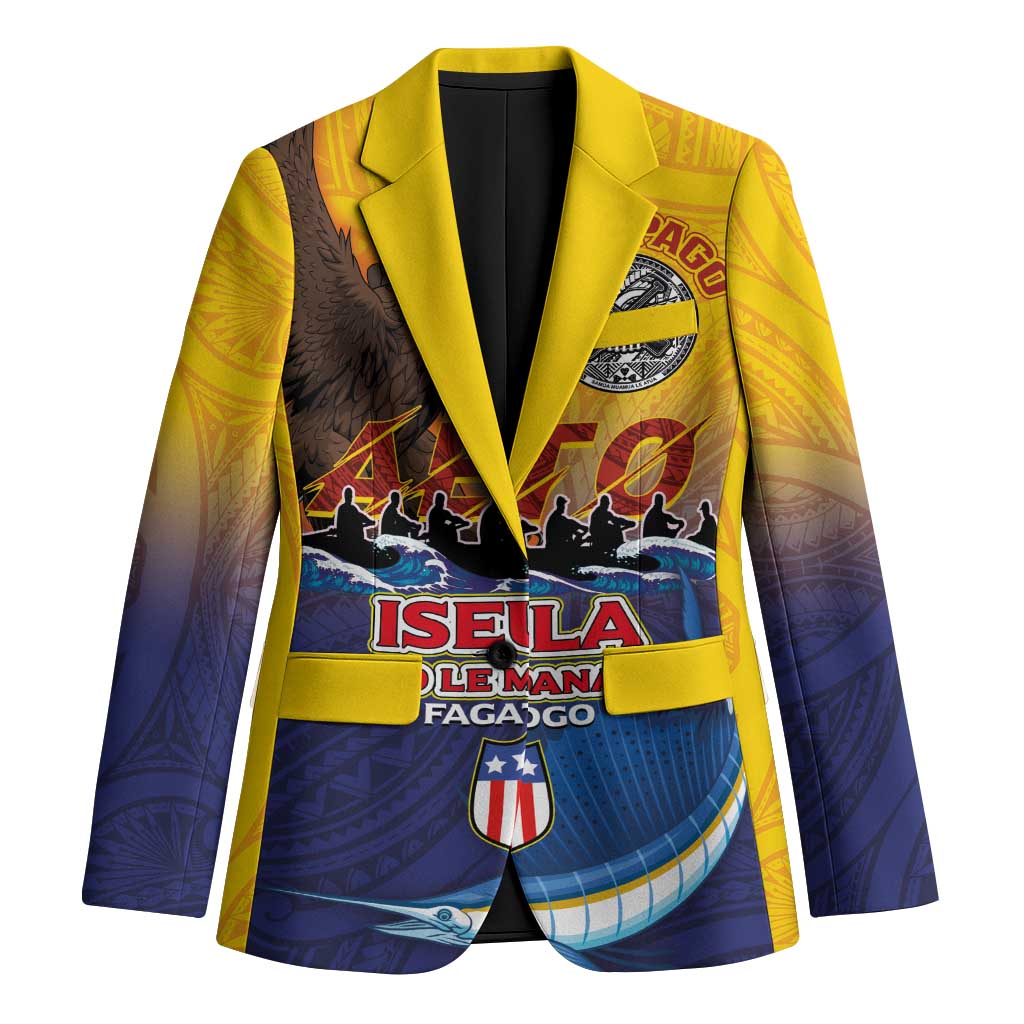 American Samoa Fautasi Blazer Bald Eage and Sailfish with Kakau Motifs - Polynesian Pride