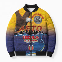American Samoa Fautasi Bomber Puffer Jacket Bald Eage and Sailfish with Kakau Motifs - Polynesian Pride