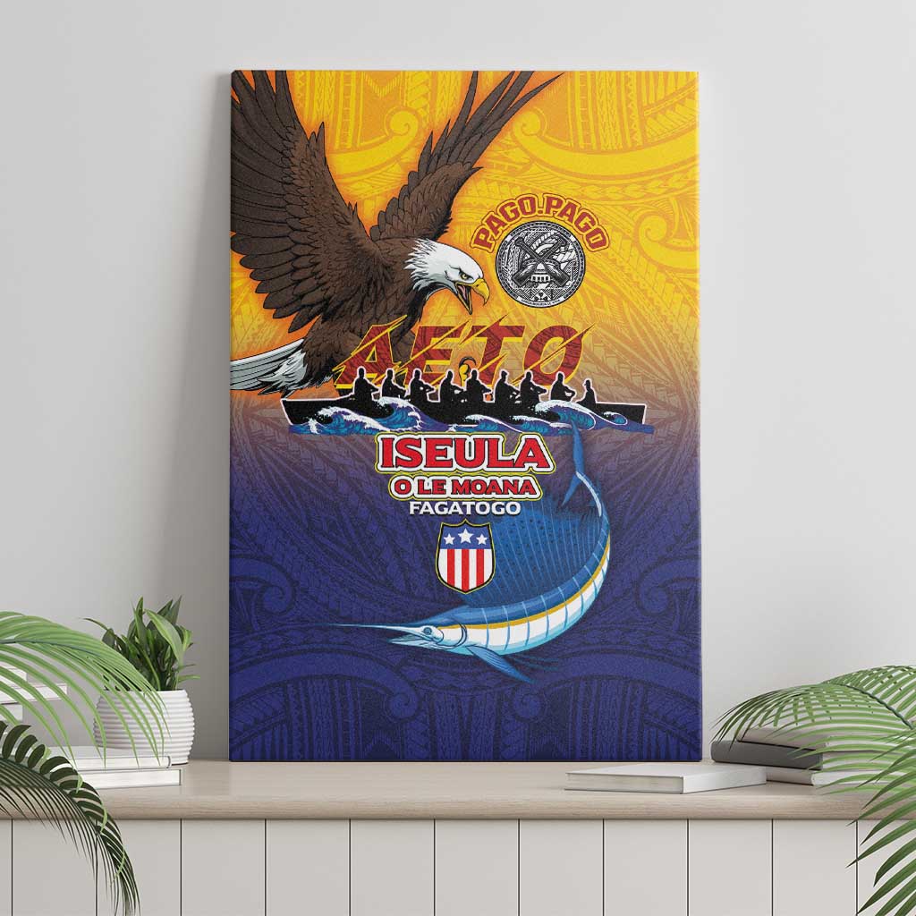 American Samoa Fautasi Canvas Wall Art Bald Eage and Sailfish with Kakau Motifs - Polynesian Pride
