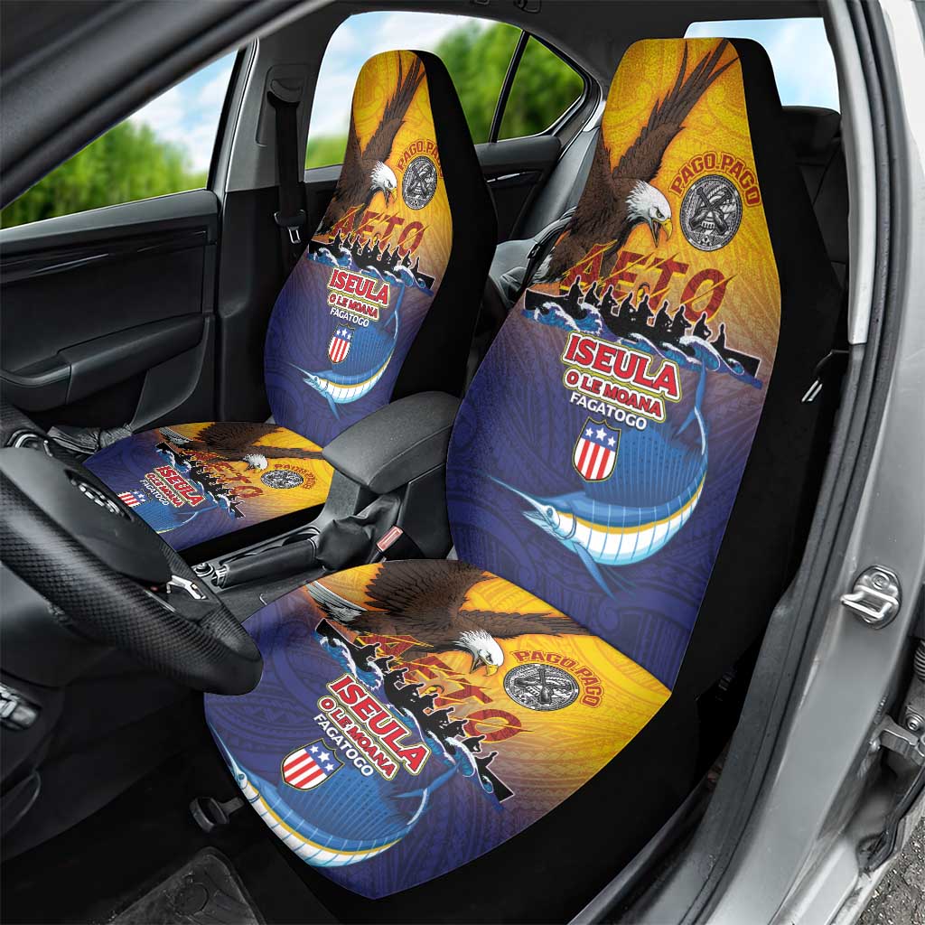 American Samoa Fautasi Car Seat Cover Bald Eage and Sailfish with Kakau Motifs - Polynesian Pride
