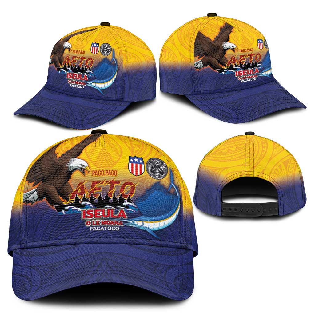 American Samoa Fautasi Classic Cap Bald Eage and Sailfish with Kakau Motifs - Polynesian Pride