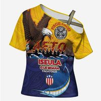 American Samoa Fautasi Cross Shoulder Shirt Bald Eage and Sailfish with Kakau Motifs - Polynesian Pride