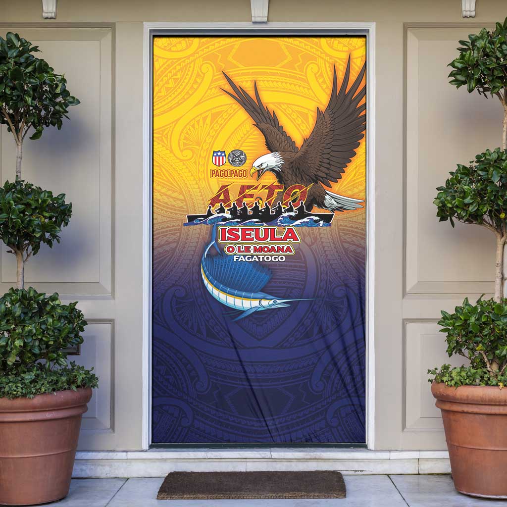 American Samoa Fautasi Door Cover Bald Eage and Sailfish with Kakau Motifs - Polynesian Pride