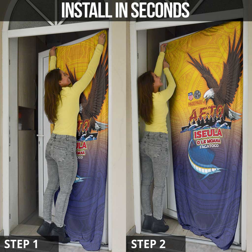 American Samoa Fautasi Door Cover Bald Eage and Sailfish with Kakau Motifs - Polynesian Pride