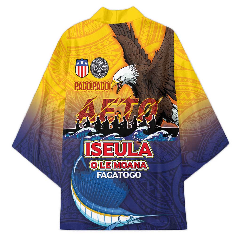 American Samoa Fautasi Kimono Bald Eage and Sailfish with Kakau Motifs - Polynesian Pride