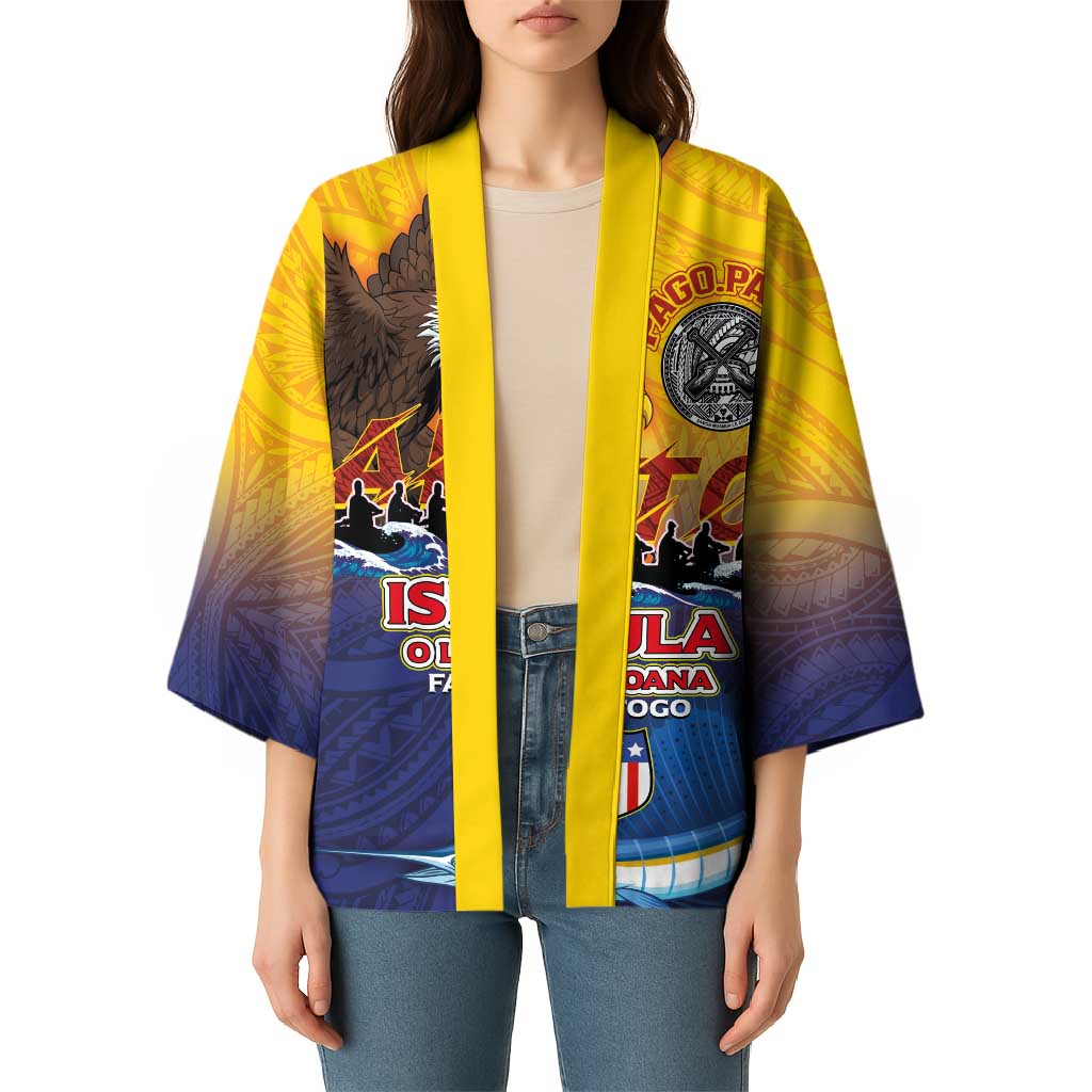 American Samoa Fautasi Kimono Bald Eage and Sailfish with Kakau Motifs - Polynesian Pride