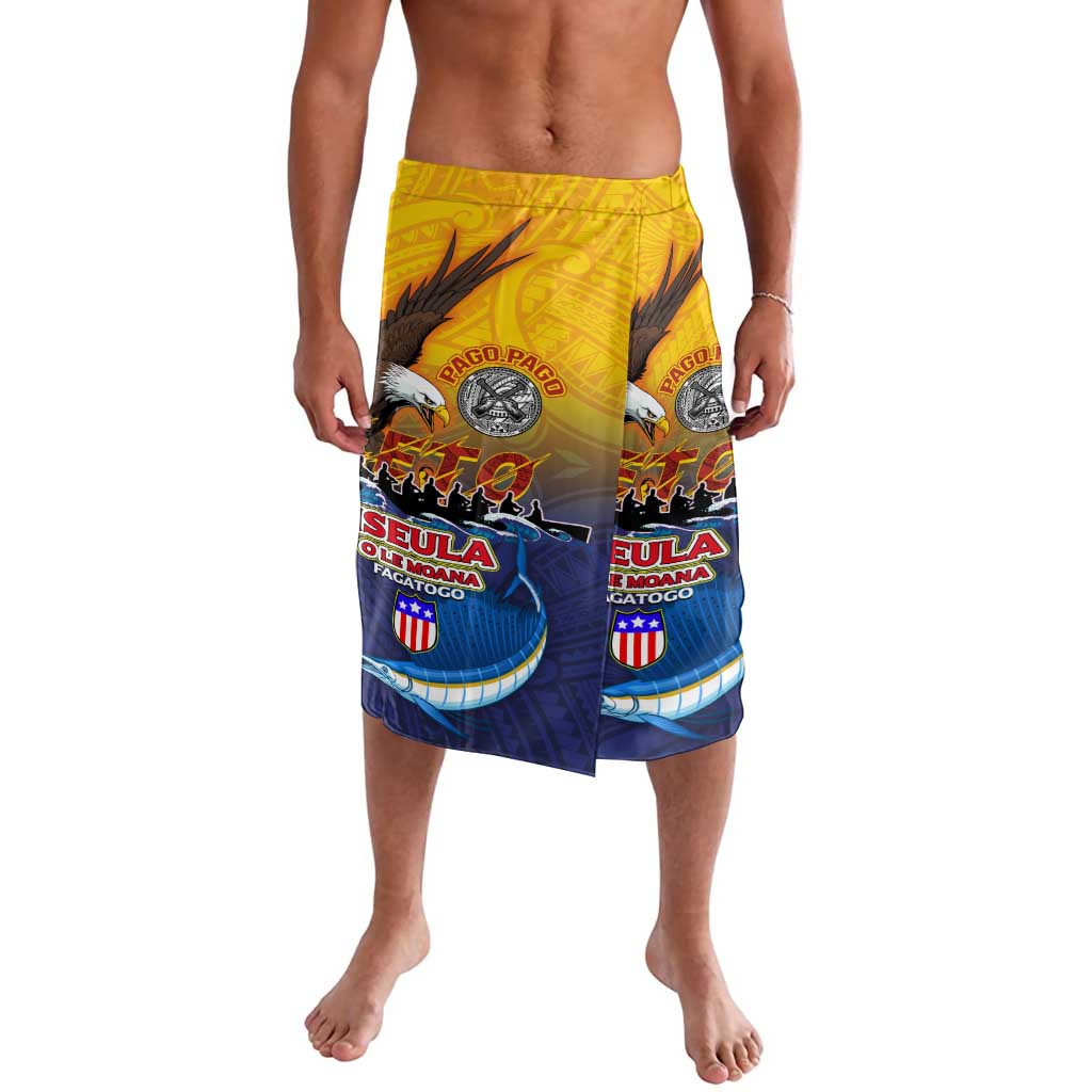 American Samoa Fautasi Lavalava Bald Eage and Sailfish with Kakau Motifs - Polynesian Pride