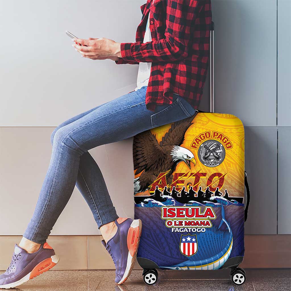 American Samoa Fautasi Luggage Cover Bald Eage and Sailfish with Kakau Motifs - Polynesian Pride