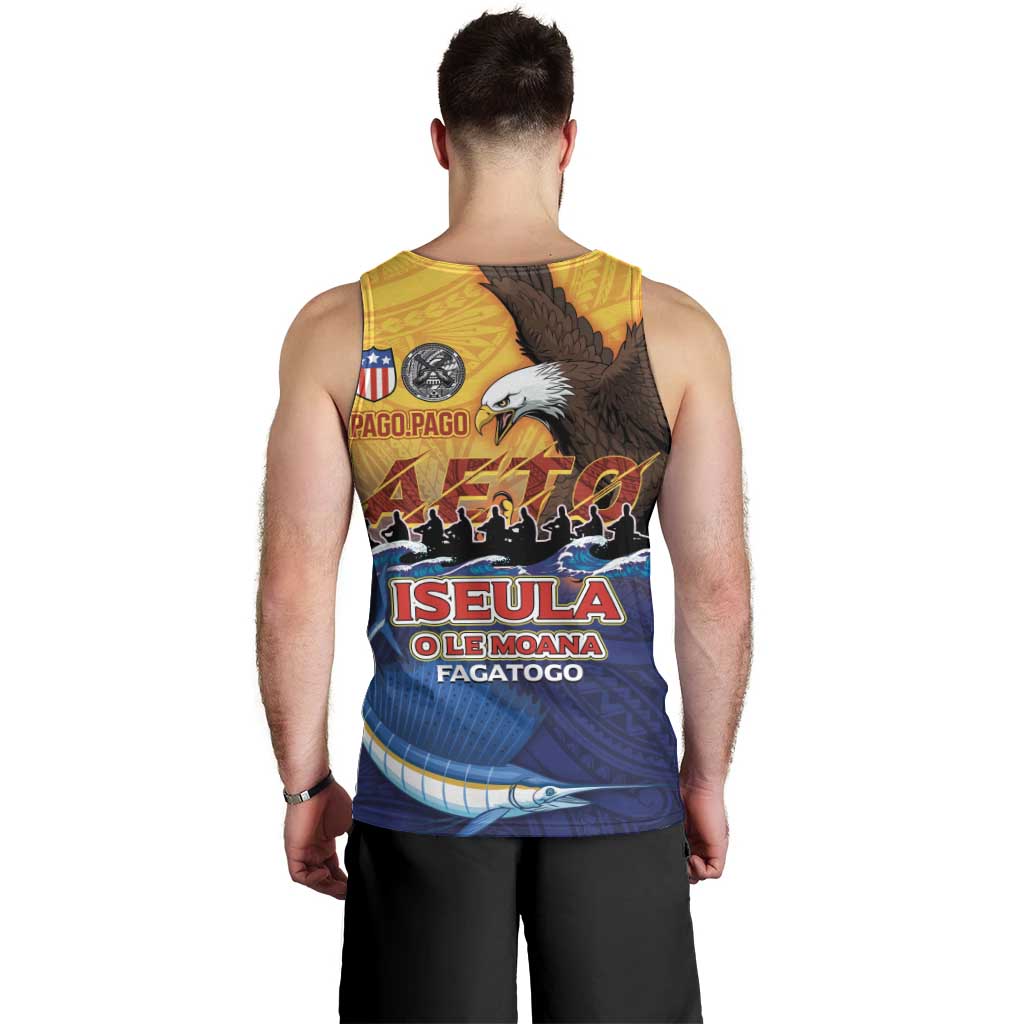 American Samoa Fautasi Men Tank Top Bald Eage and Sailfish with Kakau Motifs - Polynesian Pride