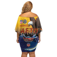 American Samoa Fautasi Off Shoulder Short Dress Bald Eage and Sailfish with Kakau Motifs - Polynesian Pride