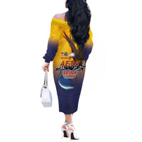 American Samoa Fautasi Off The Shoulder Long Sleeve Dress Bald Eage and Sailfish with Kakau Motifs - Polynesian Pride