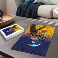 American Samoa Fautasi Puzzle Bald Eage and Sailfish with Kakau Motifs - Polynesian Pride