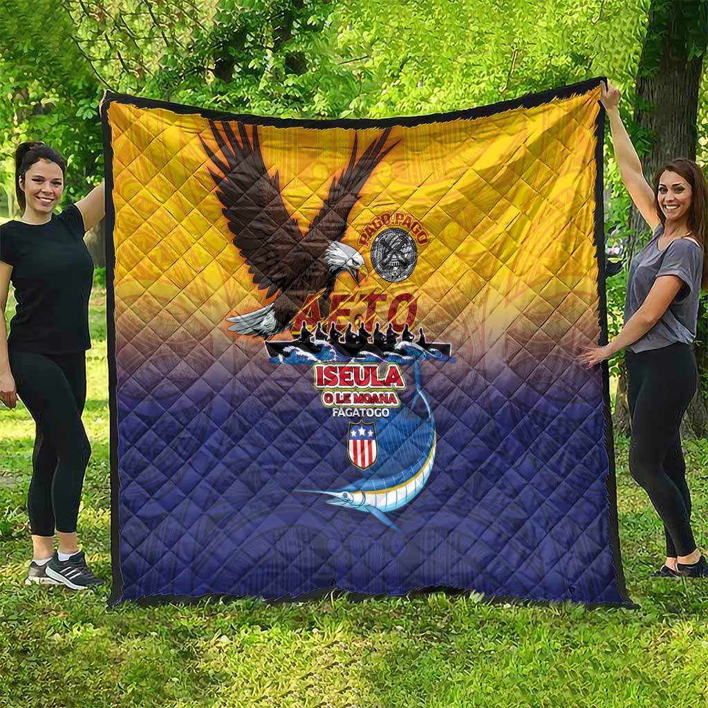 American Samoa Fautasi Quilt Bald Eage and Sailfish with Kakau Motifs - Polynesian Pride