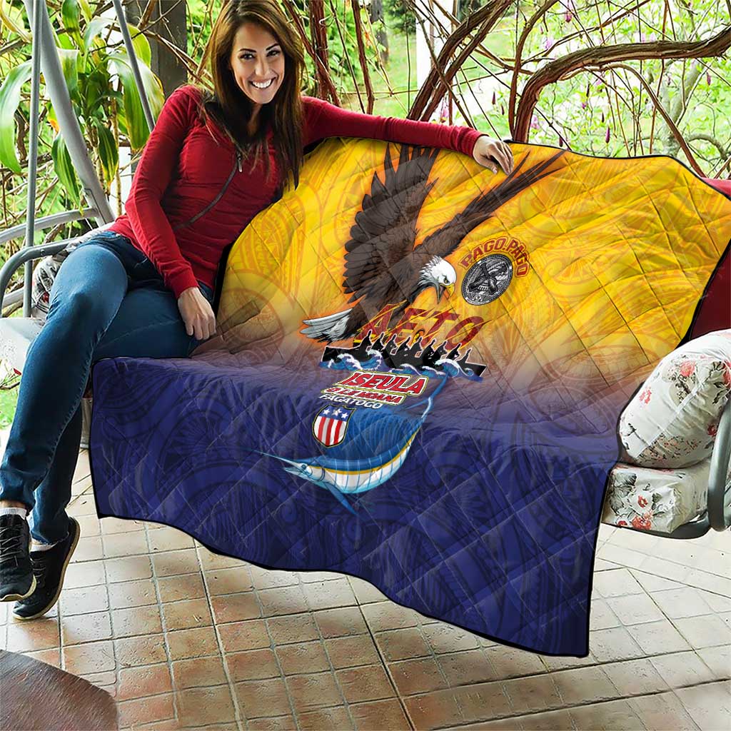 American Samoa Fautasi Quilt Bald Eage and Sailfish with Kakau Motifs - Polynesian Pride