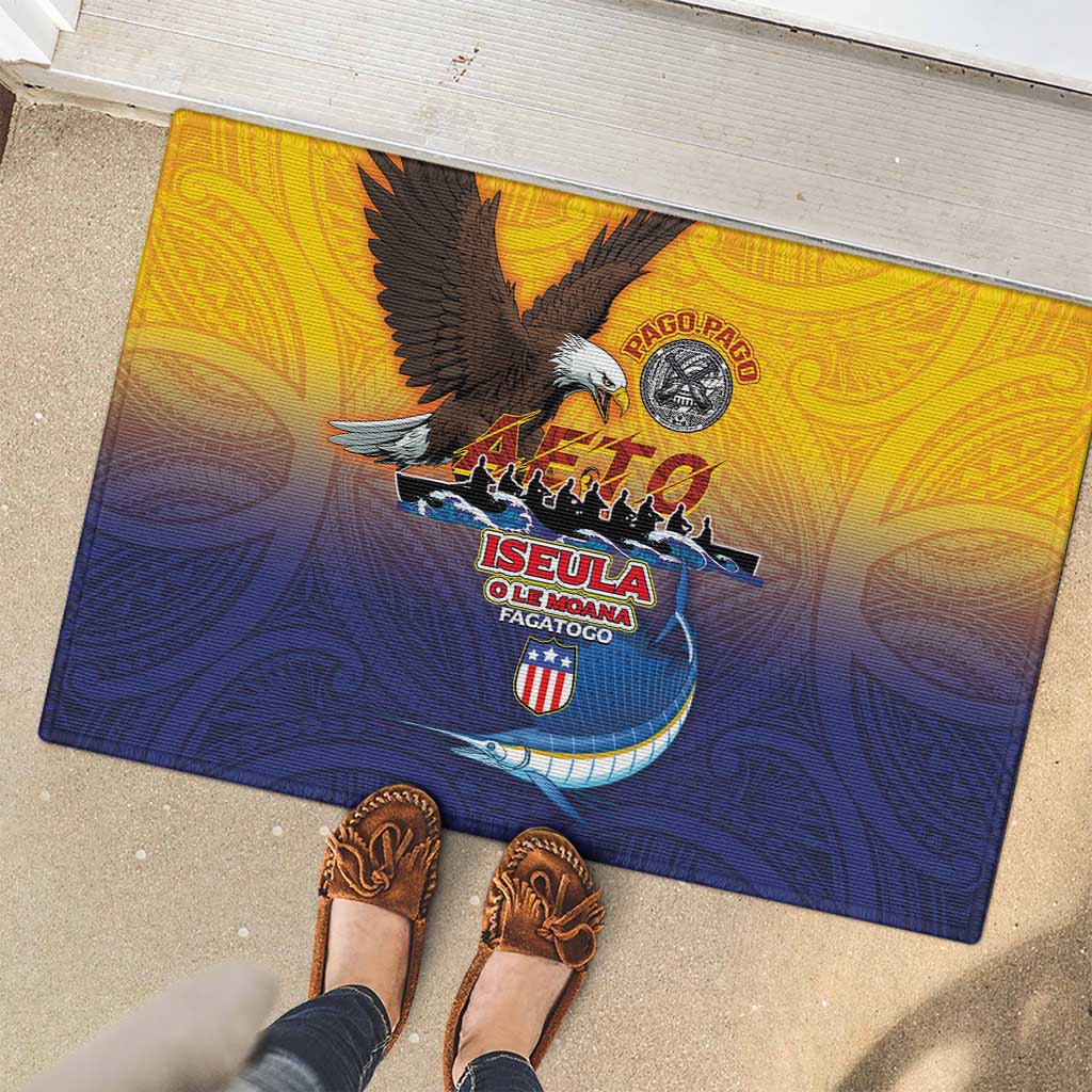 American Samoa Fautasi Rubber Doormat Bald Eage and Sailfish with Kakau Motifs - Polynesian Pride